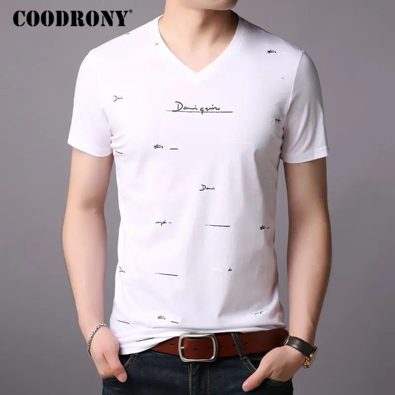COODRONY, Мужская футболка с коротким рукавом, летняя уличная одежда, повседневные мужские футболки, брендовая футболка, Мужская хлопковая футболка с v-образным вырезом, Homme S95005