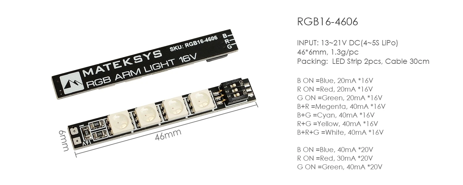 Светодиодная панель для дрона MATEKSYS Matek 2 шт. RGB 13 ~ 21 в 46*6 мм 4 RGB16-4606 Lipo ARM FPV | Игрушки и