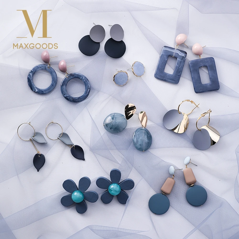 

Blue Geometric Acrylic Irregular Hollow Circle Round Square Flower Drop Earrings for Women Metal Party Jewelry pendientes