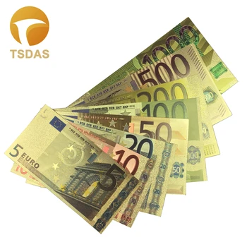 

Free Shipping Colorful Gold Banknote Euro Gold Plated Banknote 8 Pcs Set Collectible Note