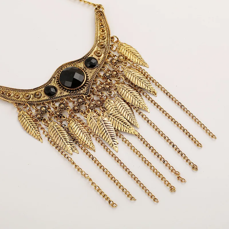 LZHLQ модное богемное этническое стильное длинное массивное ожерелье, наборы женских ювелирных изделий, винтажное ожерелье с кисточкой в виде листьев