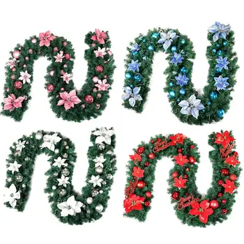 

2.7m Long Christmas Decor Garland Colorful Floral Hoop Loop Rattan Garland for Christmas New Year Wedding Party DIY Supplies
