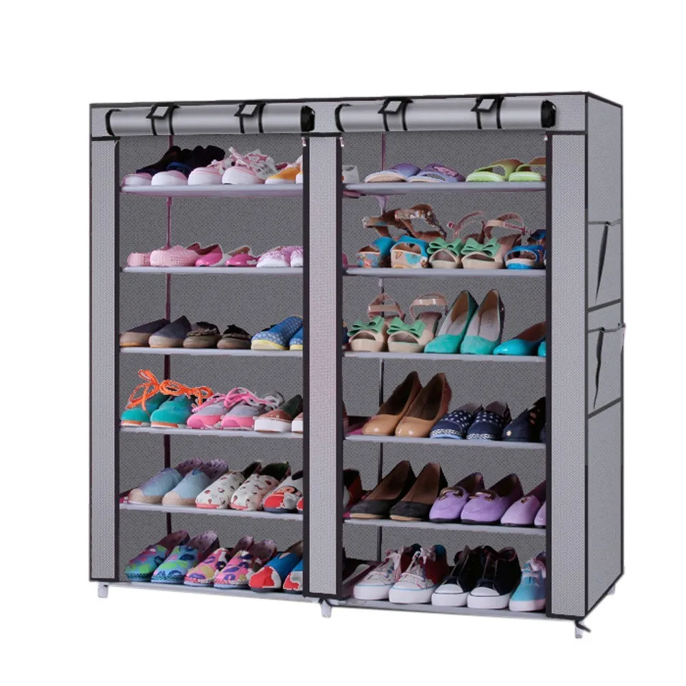 Простой многофункциональный стеллаж для хранения обуви из нетканого материала, 12 решеток, пыленепроницаемый шкаф для хранения обуви, 3 цвета - Цвет: Серый цвет