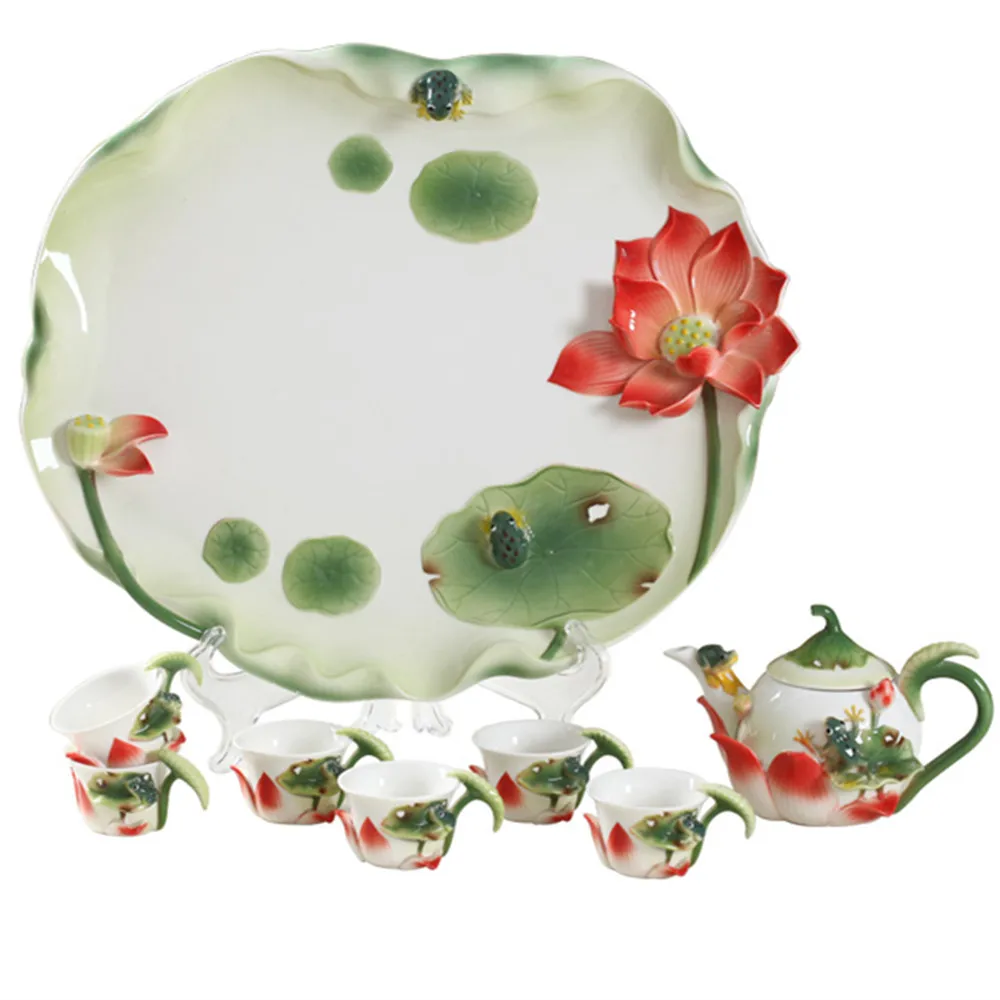

Enamel teapot cups tea tray set kung fu kettle mugs gaiwan procelain creative drinkware