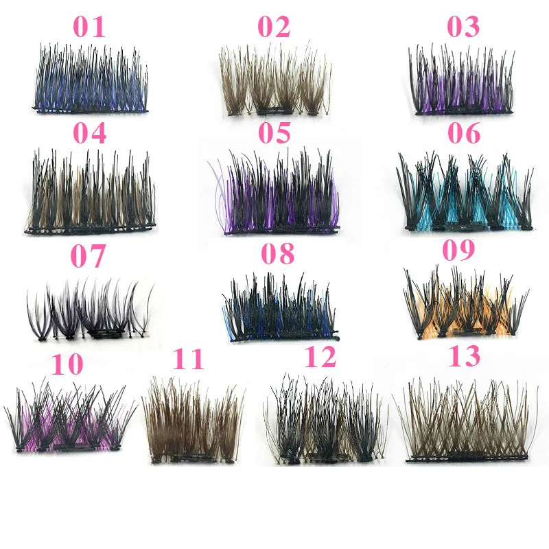 

7-12mm Magnetic False Fake Eyelashes Colorful Mink Material Eyelashes Magnet Individual Eyelash Extension kit 3D Handmade Lashes