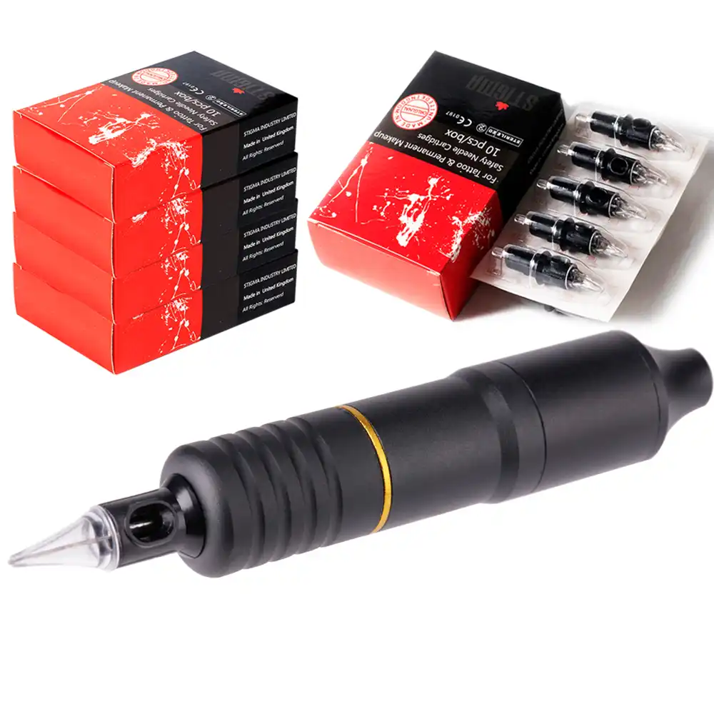 Charme princesse Tattoo Pen Rotary Tattoo Machine Kit DC5.5 Jack 50pcs Silicone Needle Cartridges Tattoo Body\u0026Art EM108B50