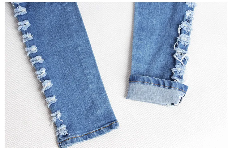 2017 autumn and winter fashion Europe and the United States foreign trade women's holes Slim stretch jeans feet pencil jeans (16)