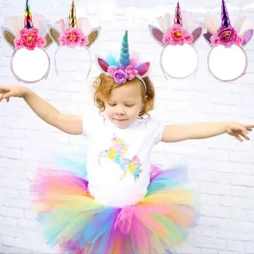 

2018 New Kids Baby Girls Colored Unicorn Headwear Horn Head Magical Party Girl Hair Headband Fancy Dress Cosplay Decor