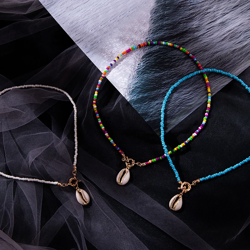 

Green,Beige Colourful Conch Pendant Necklaces Women 1PC Colorful Seed Beads Beautiful Girls Wedding Graceful Shell Bohemia