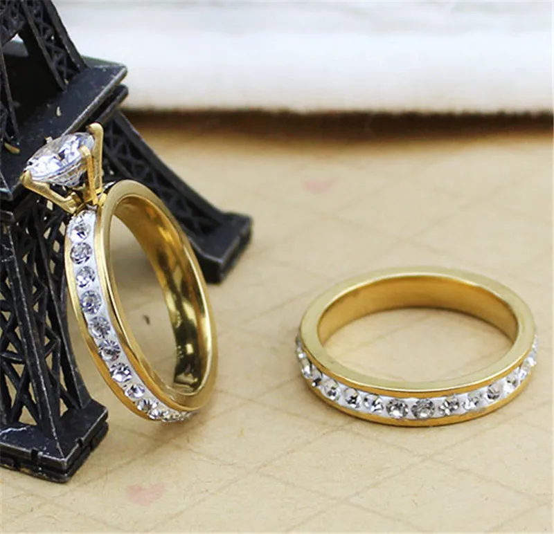316 Titanium Steel Fashionable Couple Rings Stainless Steel Personality Clay Crystal Ring Wedding Rings Gold Color