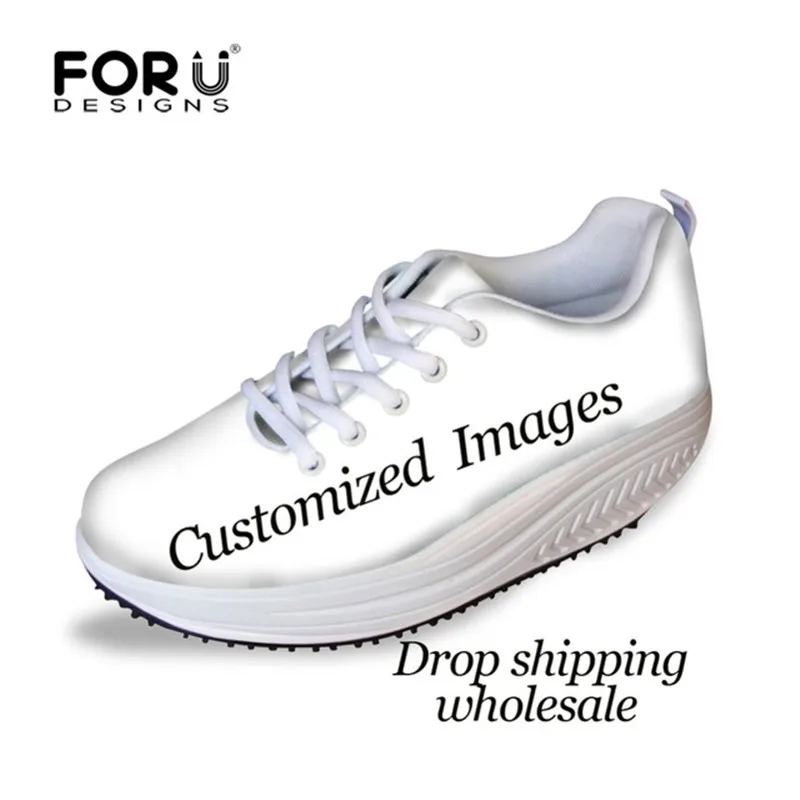 

FORUDESIGNS Customized with Own Logo Printing Women Vulcanize Shoes Platform Swing Shoes Wedge Sneakers Height Increasing Shoes