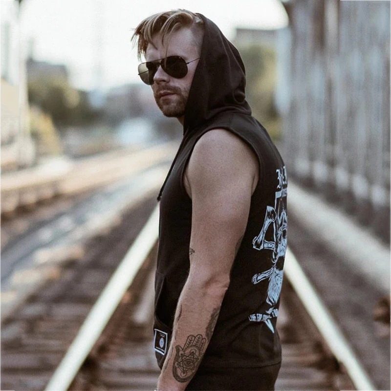 mens hoodies gym sleeveless Sweatshirt  (9)