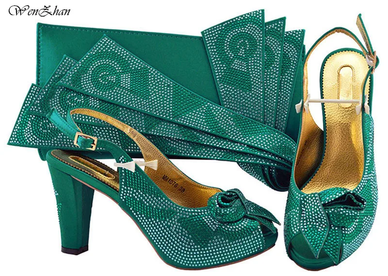 

Newest Italian Designer Shoes and Bags Matching Set Teal Decorated with Rhinestone Fashion Shoes and Bag Set size 38-43 B89-22