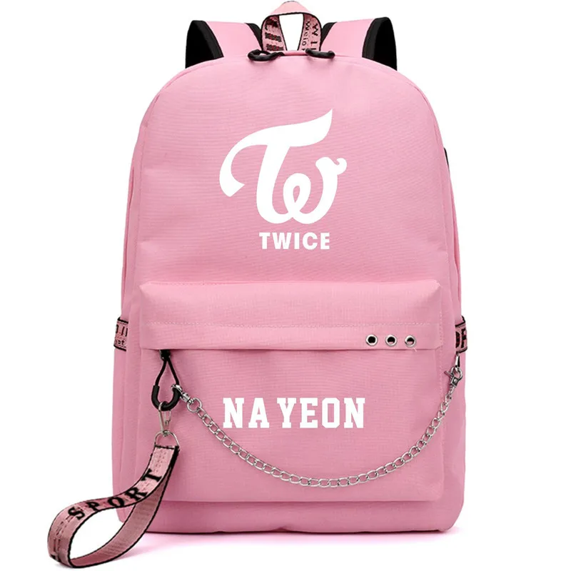 Два раза Корейская звезда Nayeon Momo Рюкзак Школьные сумки USB порт Mochila дорожные сумки ноутбук цепь рюкзак наушники - Цвет: Style 4