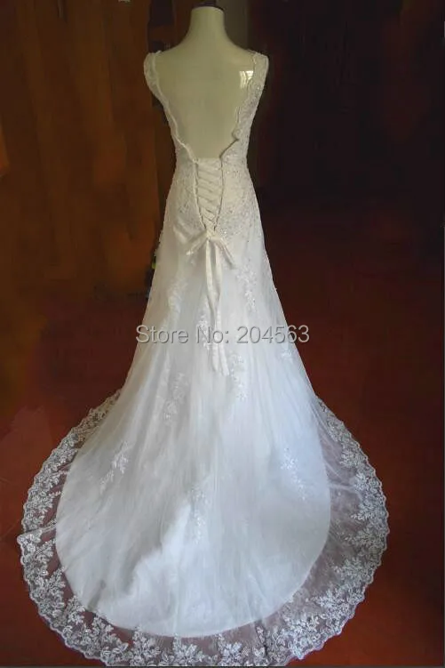 

Mermaid Wedding Dresses Lace Sexy Wedding Dress with Beaded Sashes any size/color