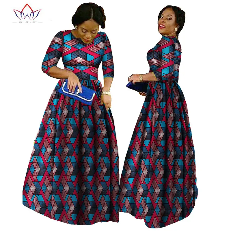 Африканский Базен платья для женщин африканские платья с длинными рукавами для женщин в африканской одежде воск Дашики ткань 6xl BRW WY516