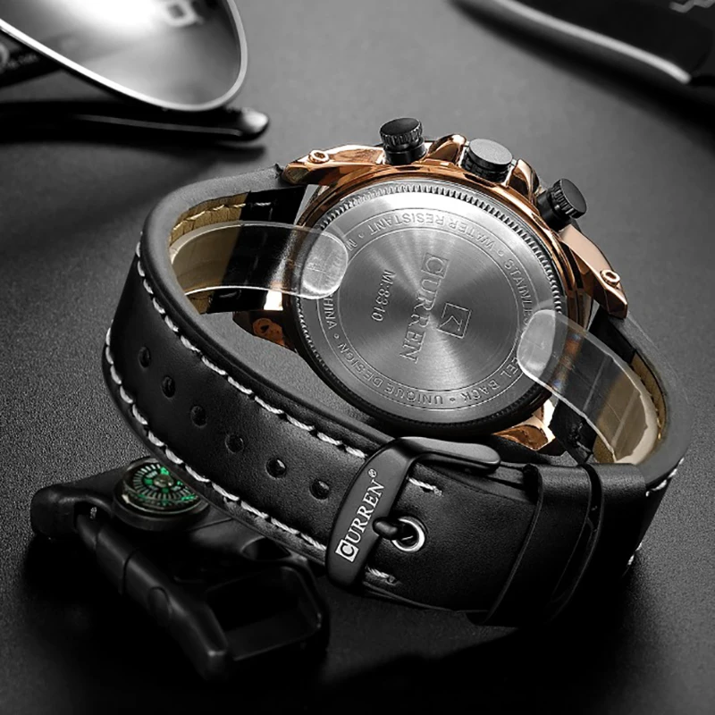 Men's Chronograph Analog Top Luxury Brand Quartz Watch with Date Hands Waterproof  Leather Strap Wristwatch for Man Clock