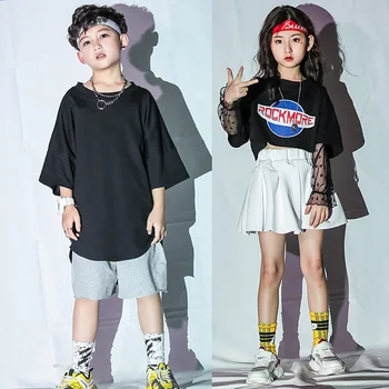 

Jazz Dance Costume For Boys Girls Black Hiphop Rave Outfit Street Dance Practice Wear Kids Stage Performance Clothing DC2249