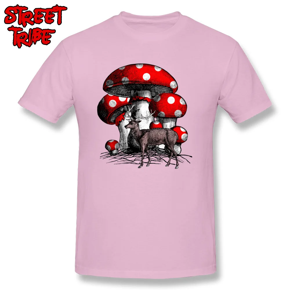 Coupons Mens T Shirts Deer and the Giant Mushroom Simple Style T Shirt 100% Cotton Short Sleeve cosie Tee-Shirts Round Neck Deer and the Giant Mushroom pink