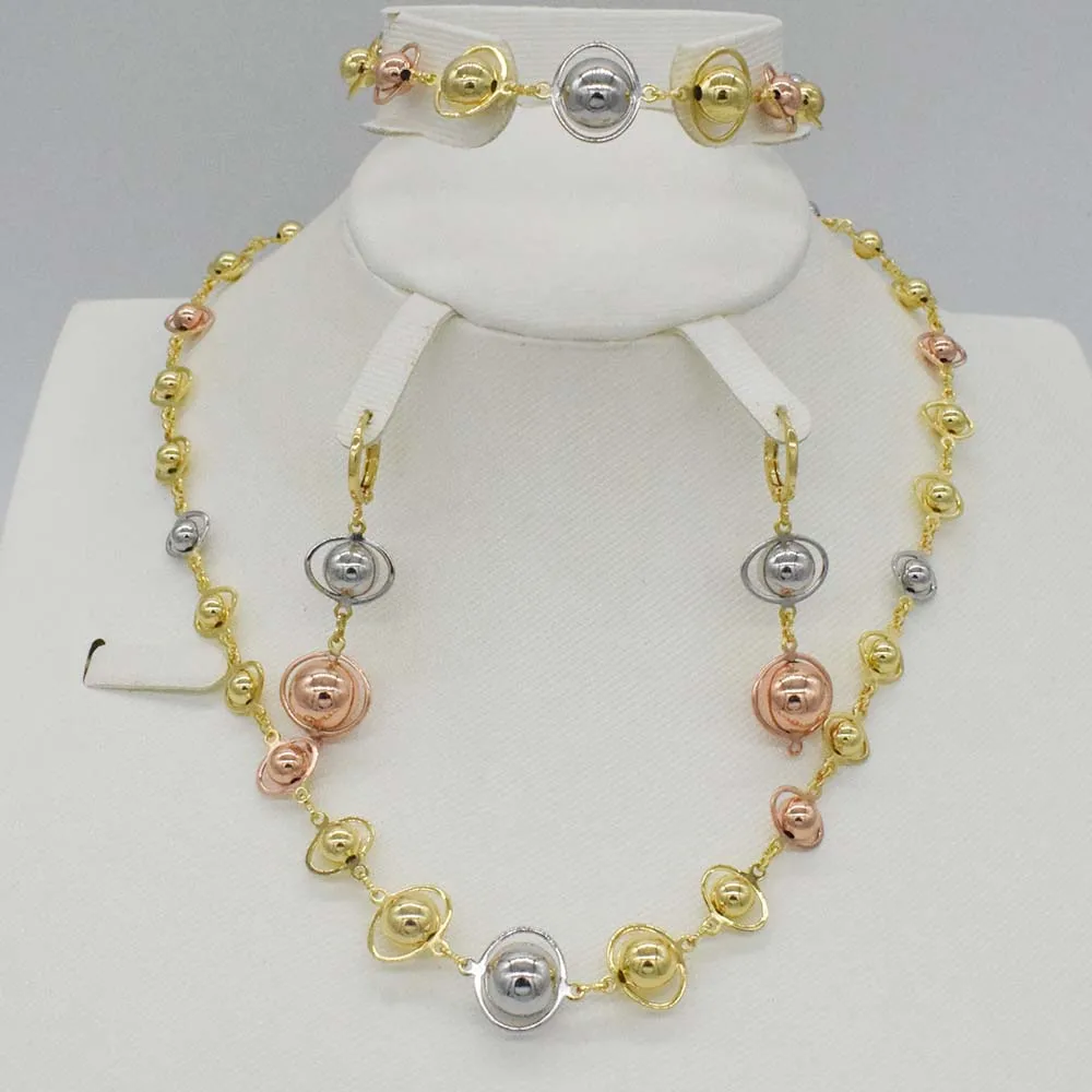 Fashion african beads jewlery set nigerian jewelry set for women indian gold jewelry handmade necklace hoop earrings wedding