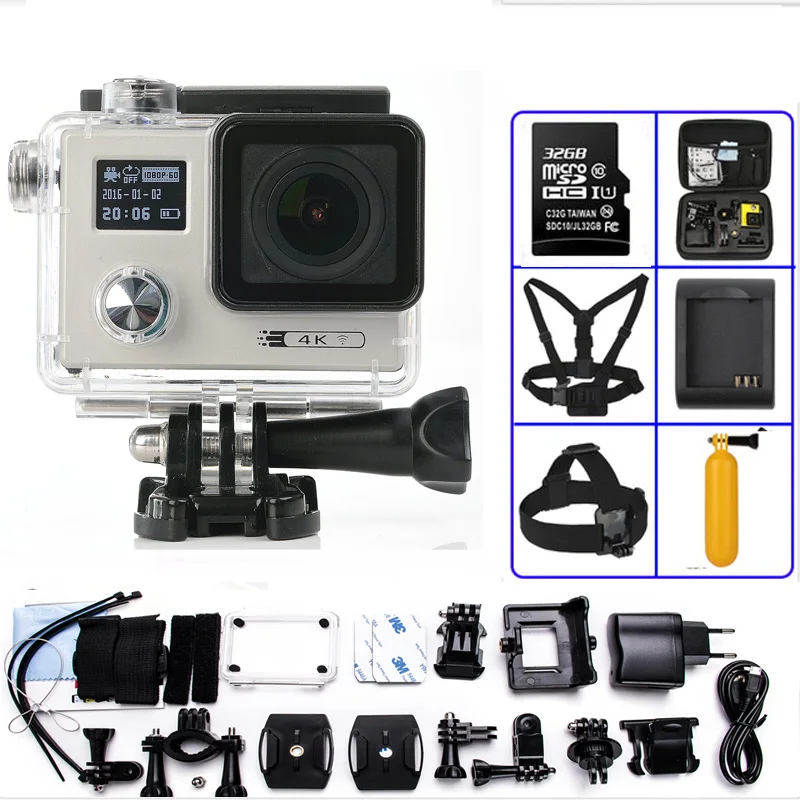   Ultra HD F88 Action Camera Dual Screen NTK96655 4K WiFi extre Waterproof 30M Sports Camara Go pro Hero 4 Cam Style 