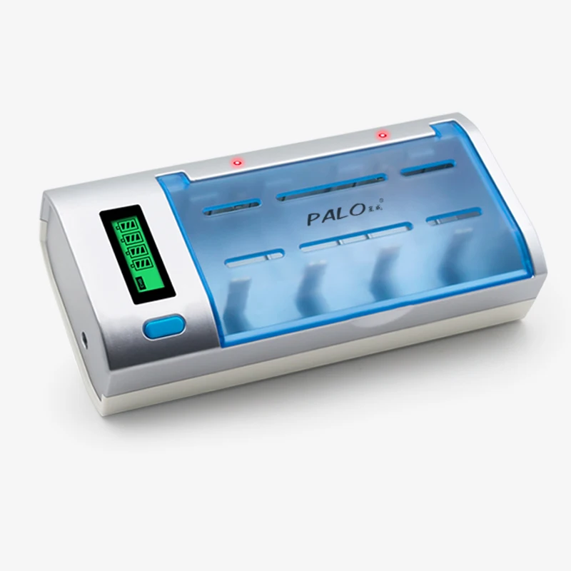 PALO C906W LCD Display Smart Intelligent Battery Charger For AA/AAA/SC/C/D/9V Size Batteries with 4pcs 8000mAh D Size Batteries