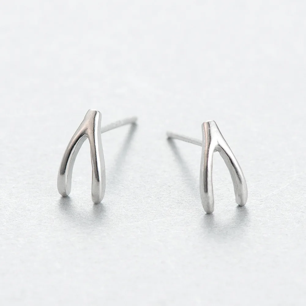 wish bone 100% 925 Sterling silver Jewelry fashion Hypoallergenic Stud earrings for women girl gift