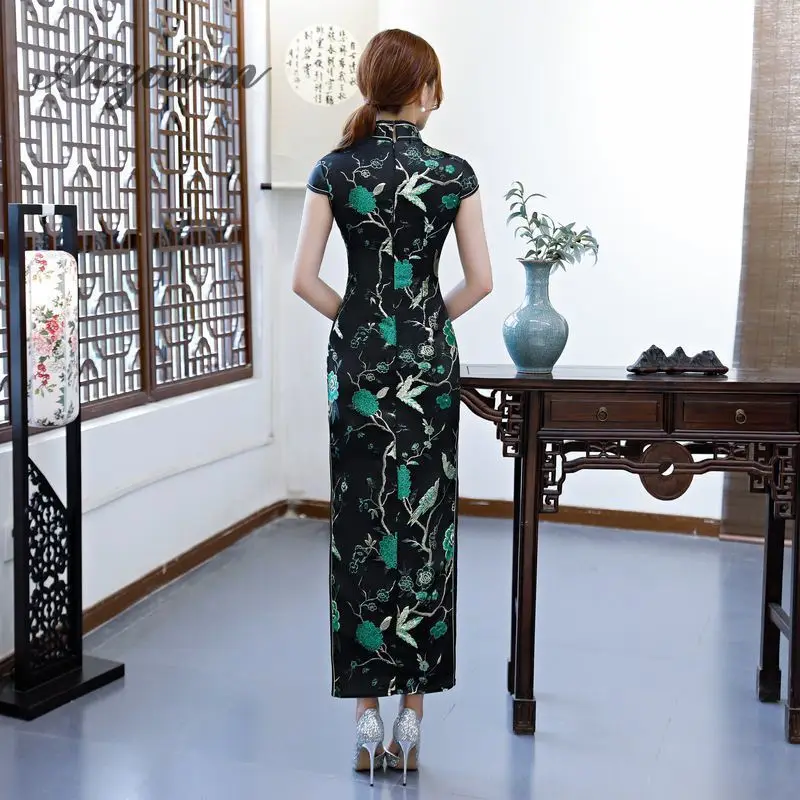 Восточный стиль ретро длинный Cheongsam черный Chinoise тонкий Qi Pao для женщин Китайская традиционная одежда платье Ципао Женская Роба в восточном