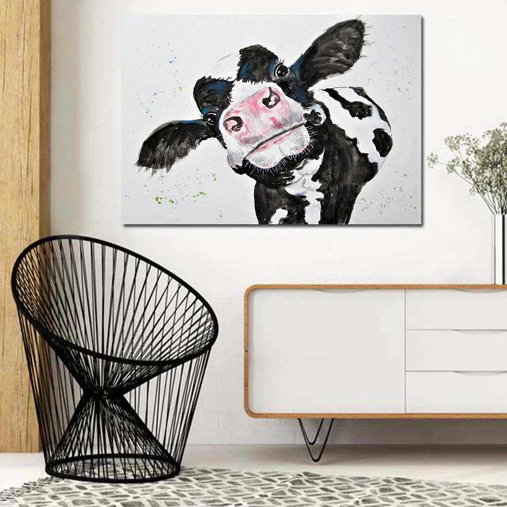 Cute Black and White Cow Picture Wall Art Print Poster Modern Home