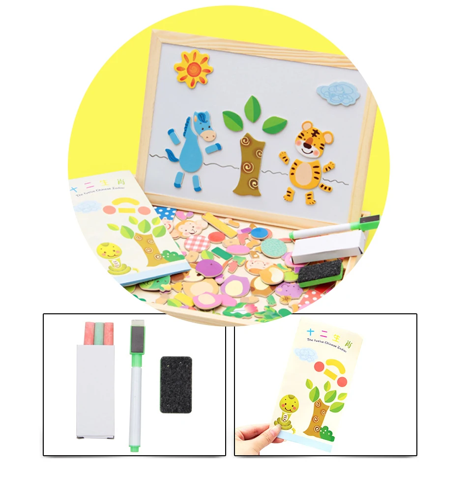 20 Styles 100pc Wooden Magnetic Puzzle Baby Kids Educational Toys Children 3d Puzzle Drawing Board Learning Wood Toys Brinquedos