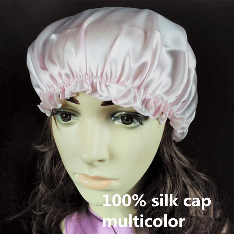 

100% Mulberry Silk Caps for Sleep Comfortable Soft Silk Night Cap Hats Bonnet Beanie Hat Solid Color Free Shipping