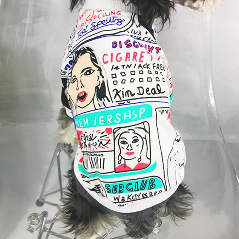 Хлопковый свитер с принтом мопса, одежда для собак, одежда для маленьких собак, костюм для домашних животных, французский бульдог, летняя дышащая футболка для кошек