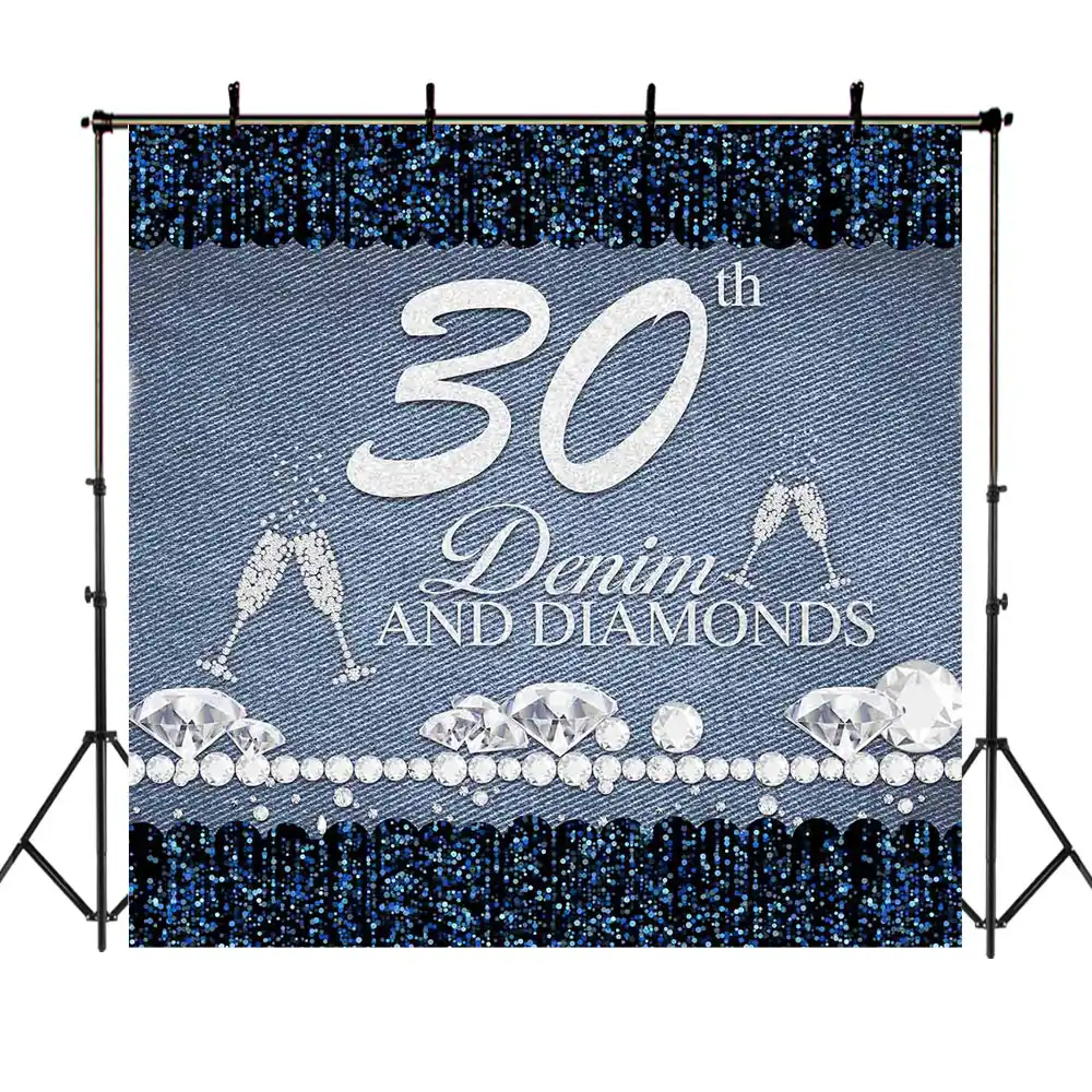 Happy 30th 40th 50th 60th Birthday Backdrop Denim Diamond