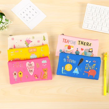 

4 pcs Cartoon animal canvas zipper Pencil Bag Case Cosmetic Bag children gift istationery office kids school supplies papelaria