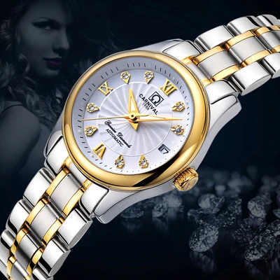 Карнавальный женский часы люксовый бренд дамы автоматические механические часы женские сапфир часы - Цвет: 1
