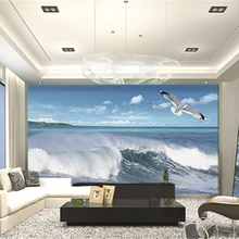 Пользовательские 3D печать DIY ткань и текстильные обои для стен Мануэль моющийся матовый шелк для гостиной океан волна птица небо фото