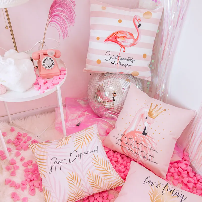 

Nordic Pink Small Fresh Flamingo Hug Pillowcase Ins Explosion Models Car Sofa Cushion Creative Decorative Pillowcase Plush