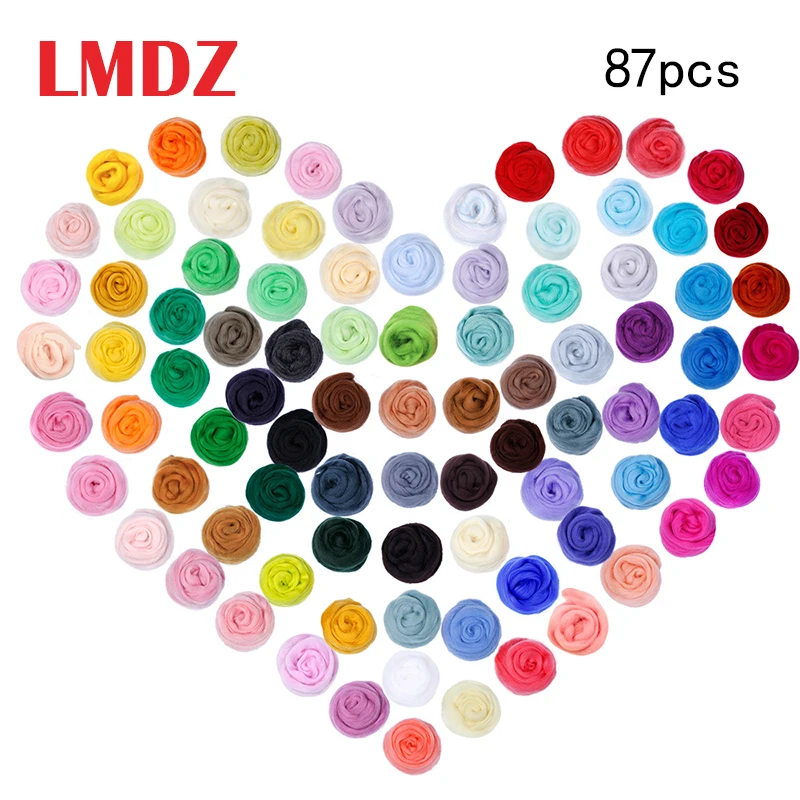 LMDZ 87 Colors Wool Roving Needle Felting Wool Yarn Roving Wool Fibre Wool for Needle Felting Hand Spinning DIY Craft Materials