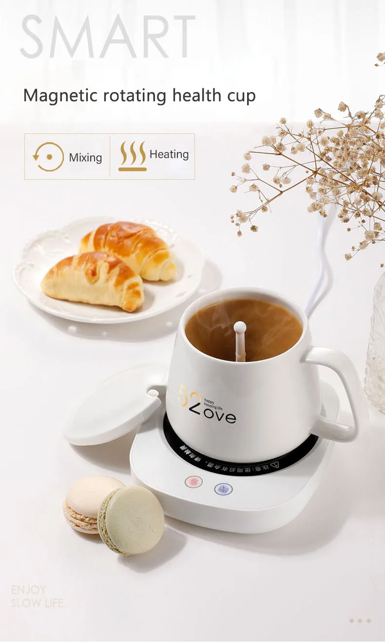 55 Celsius Thermostat Heating Cup Magnetic Stirring Cup Personal Health Cup Desktop Heated Mug Plate for Tea Coffee Milk