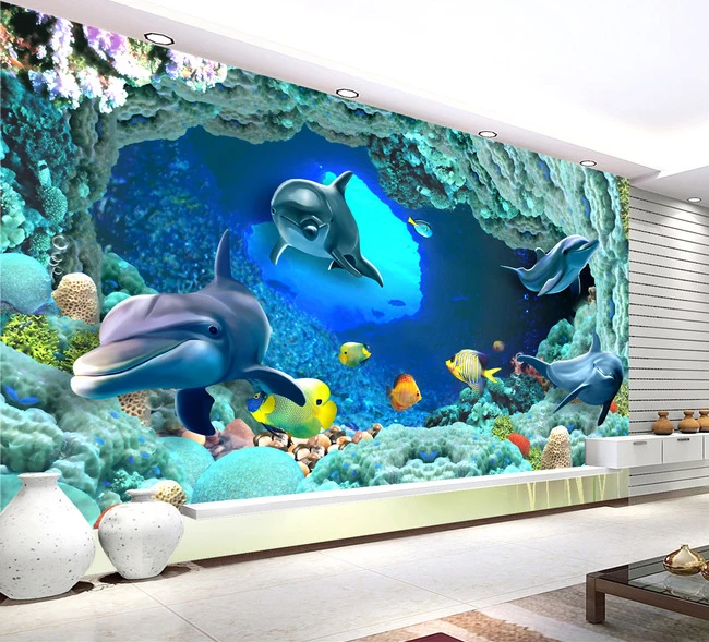 Водостойкие самоклеящиеся настенные наклейки ТВ фон настенная Фреска Отель гостиная обои наклейка океан море Дельфин
