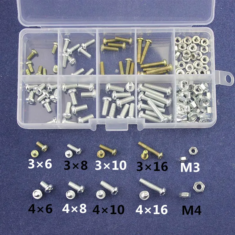 160 шт. метрической резьбы M3/M4 6 мм 8 мм 10 мм 16 мм комплект винт/гайка Мужской Женский печатной платы ассортимент винтов комплект# M3# M4