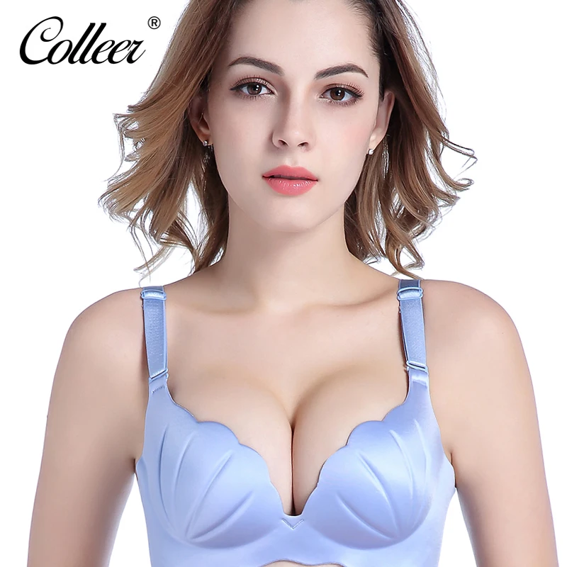 COLLEER Fashion Shell Bra Women Solid Push Up Bra Adjustable 3 4 Wire Free Bralette Comfort