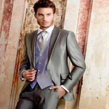 Итальянский стиль Серебряный Серый Атлас смокинги жениха на заказ мужские свадебные Выпускные вечерние костюм жениха костюм(куртка+ брюки+ жилет) terno