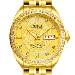 Швейцария 24 К золотые часы мужские высокого класса автоматические механические часы Подлинная Ультра-тонкий золотые часы светящиеся