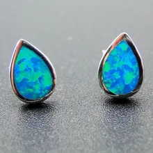 Серебро 925 пробы синий в виде капли воды огонь запонка с опалом серьги для Для женщин вечерние тонкие серьги ювелирных изделий