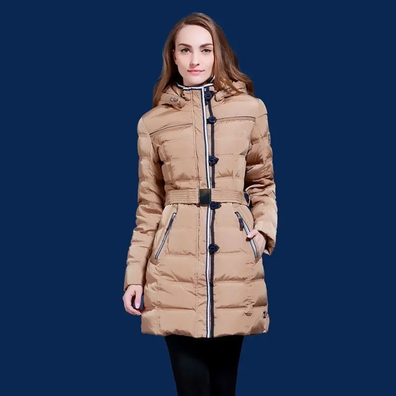Women's waterproof down jacket White duck down Thicker coat for Europe and Russian cold winter