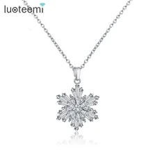 LUOTEEMI Brand White Gold-Color Cubic Zirconia Flower Clavicle Pendant & Necklace For Women Accessories Fashion Evening Jewelry
