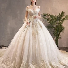 Новое роскошное свадебное платье, платье с горловиной лодочка, бальное платье с большим бантом на спине, свадебное платье, кружевное вышитое бисером с длинным шлейфом, vestidos de noiva