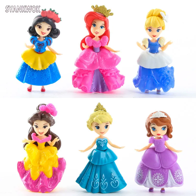 

9CM 6pcs/set Snow Queen Sofia Cinderella Belle Ariel Statue Dolls PVC Action Figures Disny Princess Figurines Kids Toys