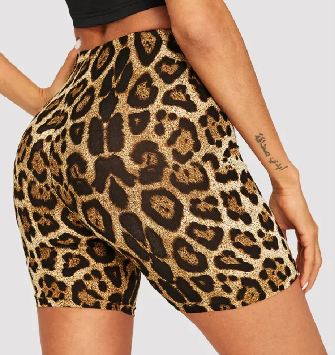 Fashion Leopard grid Print Women's shorts cycling Casual Snake Print summer beach High waist shorts femme plus size shorts